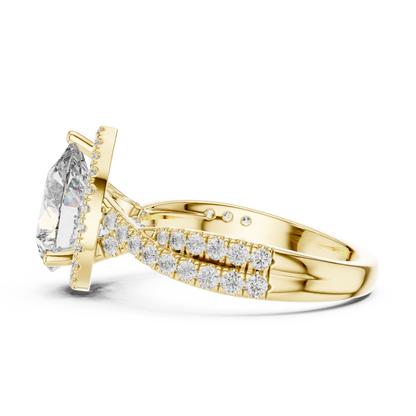 2.50Ct Opulent Pear Halo Bridal Ring • Precision-Cut Lab Diamond • Luxe Criss-Cross Pavé Shank