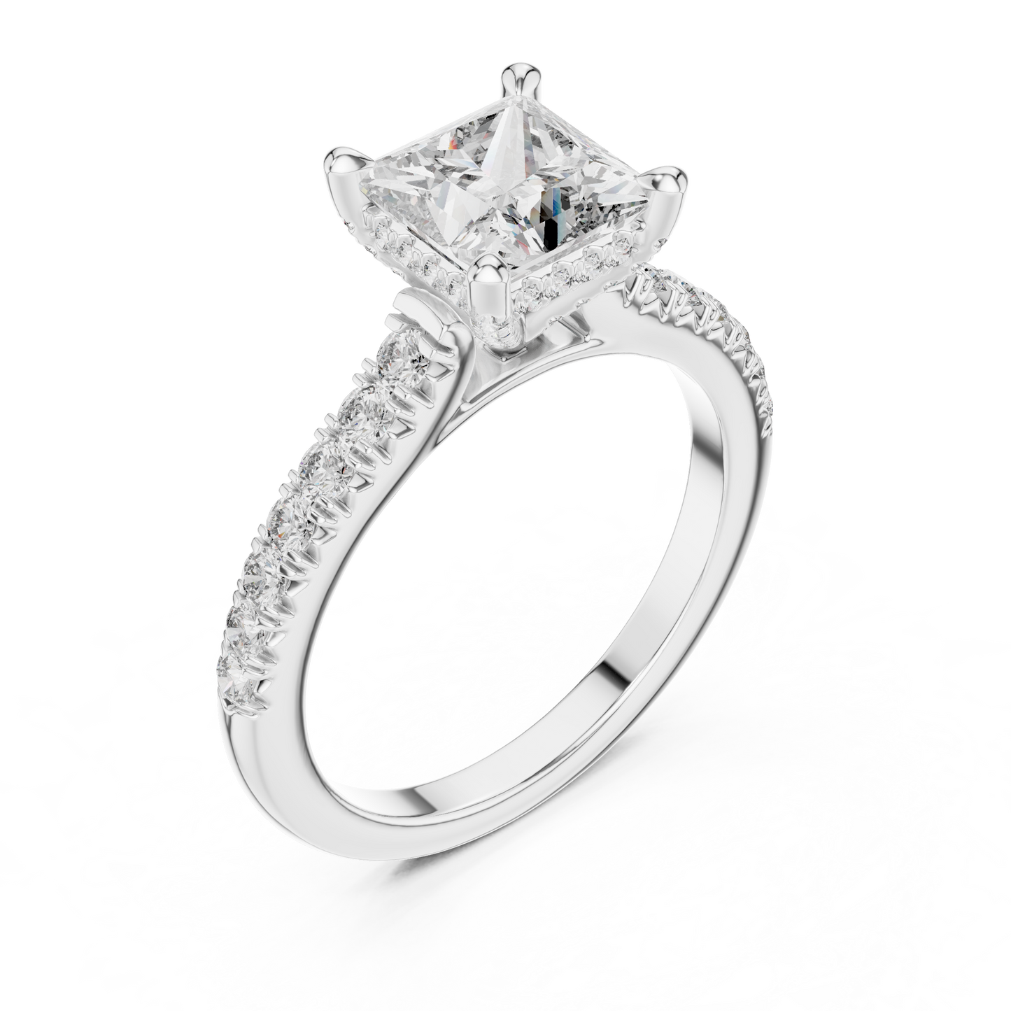 1.50CtPrincess Cut High-Brilliance Ring • Lab Diamond Center • Micro Pavé Illusion Halo • Luxury-Ring for Her