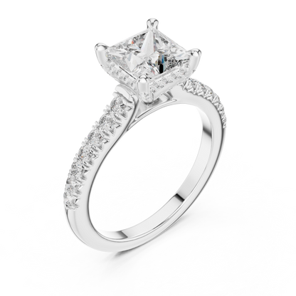 1.50CtPrincess Cut High-Brilliance Ring • Lab Diamond Center • Micro Pavé Illusion Halo • Luxury-Ring for Her