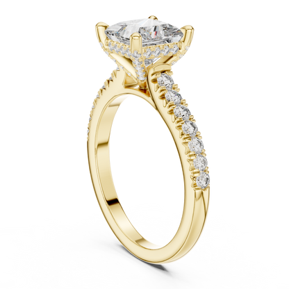 1.50CtPrincess Cut High-Brilliance Ring • Lab Diamond Center • Micro Pavé Illusion Halo • Luxury-Ring for Her