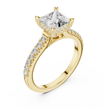 1.50CtPrincess Cut High-Brilliance Ring • Lab Diamond Center • Micro Pavé Illusion Halo • Luxury-Ring for Her