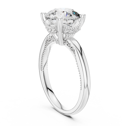 3.00CtClassic Cathedral Engagement Ring • Hidden Halo Round Solitaire • Romantic Proposal Jewelry