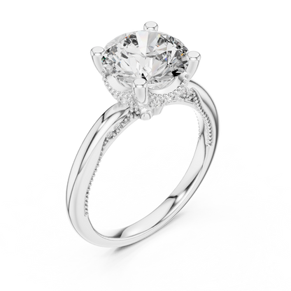 3.00CtClassic Cathedral Engagement Ring • Hidden Halo Round Solitaire • Romantic Proposal Jewelry