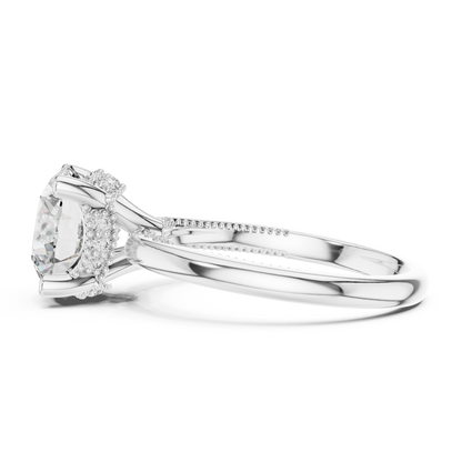 3.00CtClassic Cathedral Engagement Ring • Hidden Halo Round Solitaire • Romantic Proposal Jewelry