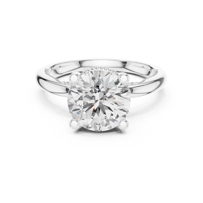 3.00CtClassic Cathedral Engagement Ring • Hidden Halo Round Solitaire • Romantic Proposal Jewelry