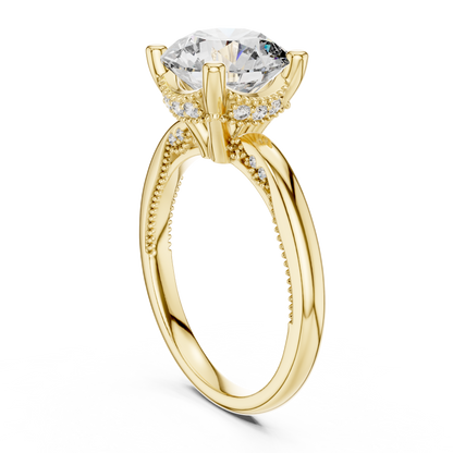 3.00CtClassic Cathedral Engagement Ring • Hidden Halo Round Solitaire • Romantic Proposal Jewelry