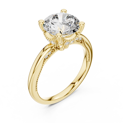 3.00CtClassic Cathedral Engagement Ring • Hidden Halo Round Solitaire • Romantic Proposal Jewelry