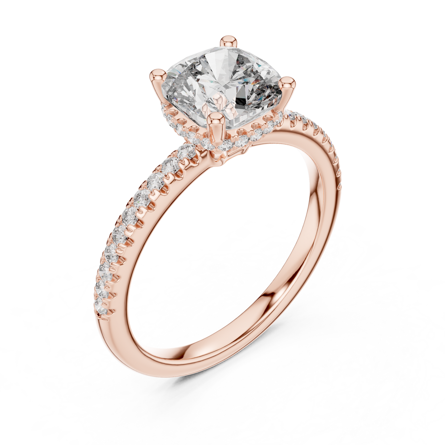 2.00Ct Minimal Cushion Diamond Ring • Dainty Gold Solitaire • Pavé Engagement Ring for Her