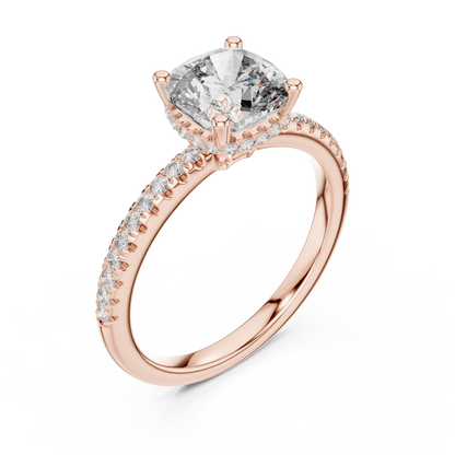 2.00Ct Minimal Cushion Diamond Ring • Dainty Gold Solitaire • Pavé Engagement Ring for Her