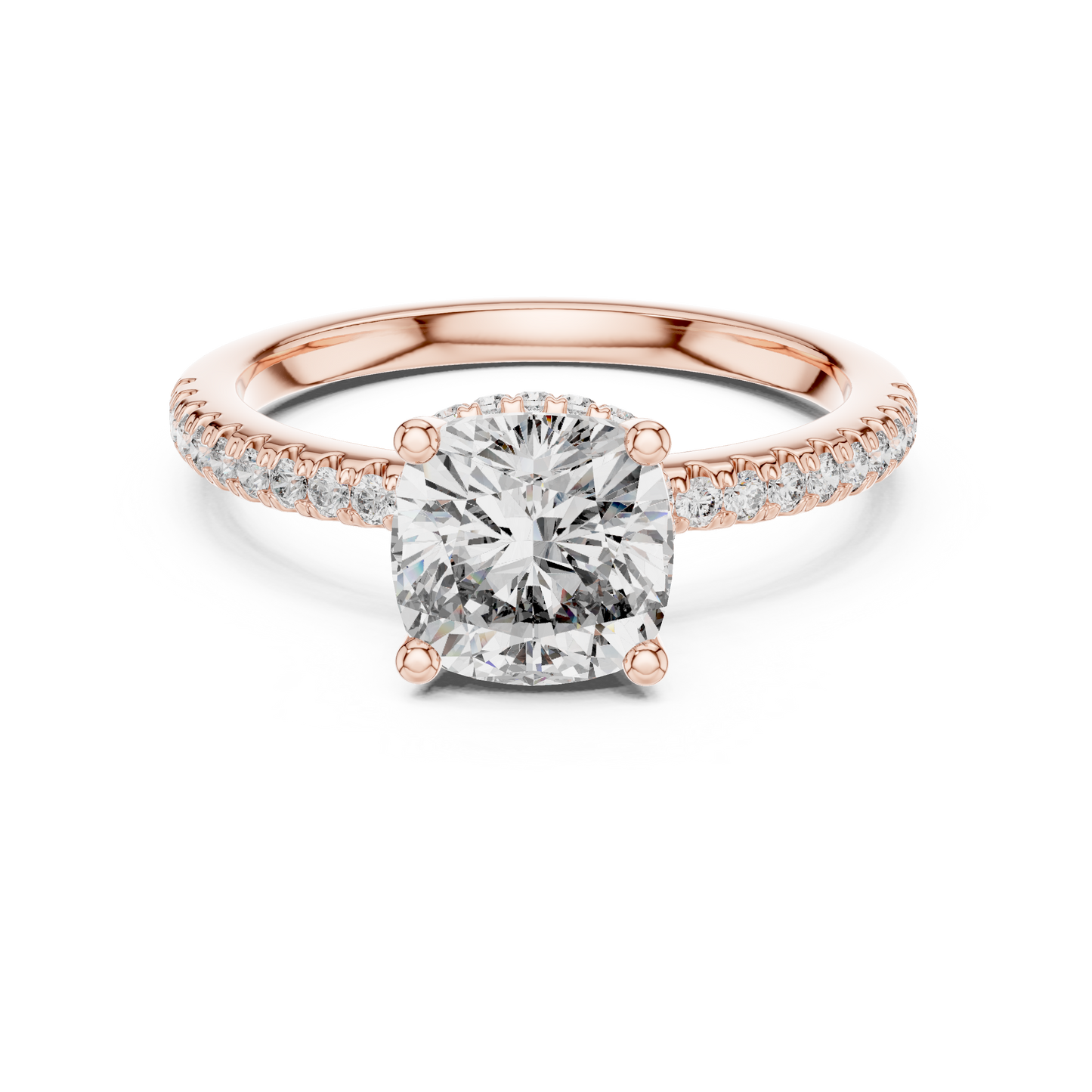 2.00Ct Minimal Cushion Diamond Ring • Dainty Gold Solitaire • Pavé Engagement Ring for Her
