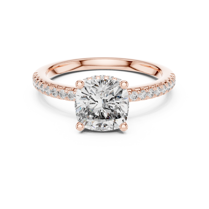 2.00Ct Minimal Cushion Diamond Ring • Dainty Gold Solitaire • Pavé Engagement Ring for Her