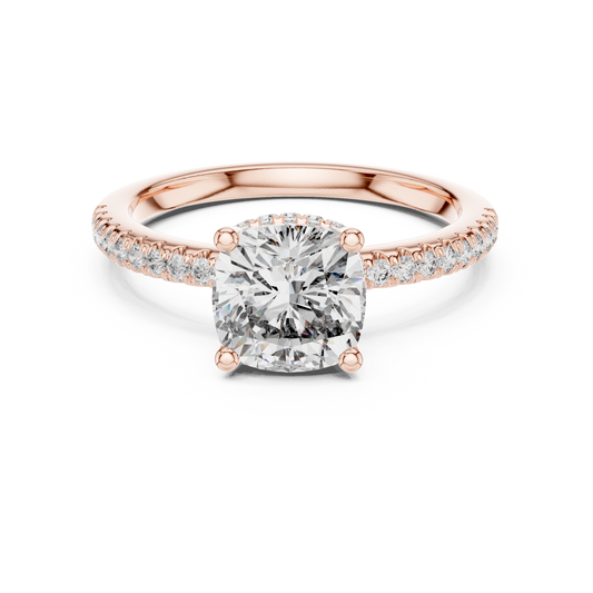 2.00Ct Minimal Cushion Diamond Ring • Dainty Gold Solitaire • Pavé Engagement Ring for Her