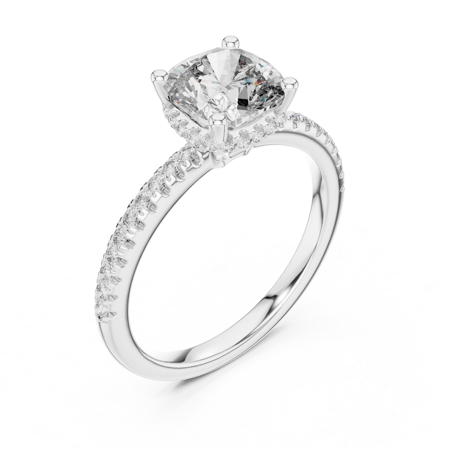 2.00Ct Minimal Cushion Diamond Ring • Dainty Gold Solitaire • Pavé Engagement Ring for Her