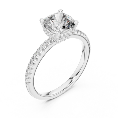 2.00Ct Minimal Cushion Diamond Ring • Dainty Gold Solitaire • Pavé Engagement Ring for Her