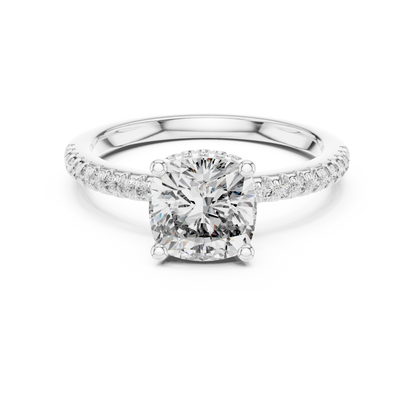 2.00Ct Minimal Cushion Diamond Ring • Dainty Gold Solitaire • Pavé Engagement Ring for Her