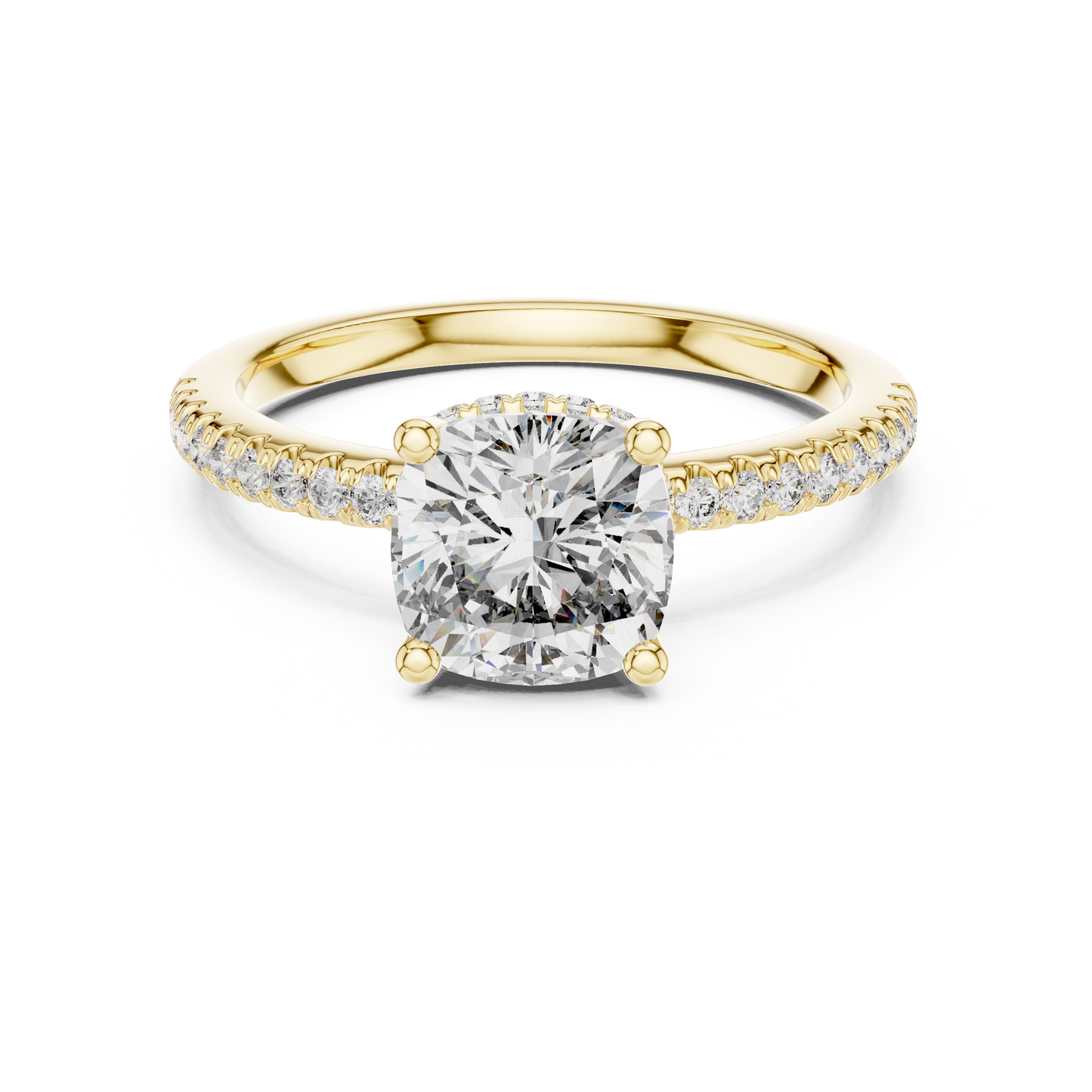 2.00Ct Minimal Cushion Diamond Ring • Dainty Gold Solitaire • Pavé Engagement Ring for Her