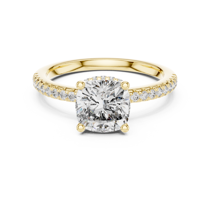 2.00Ct Minimal Cushion Diamond Ring • Dainty Gold Solitaire • Pavé Engagement Ring for Her