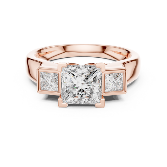 1.50CtLuxury Princess Cut Trio Engagement Ring • Modern Bridal Gift • Customizable Silver Ring