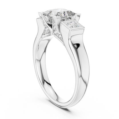 1.50CtLuxury Princess Cut Trio Engagement Ring • Modern Bridal Gift • Customizable Silver Ring