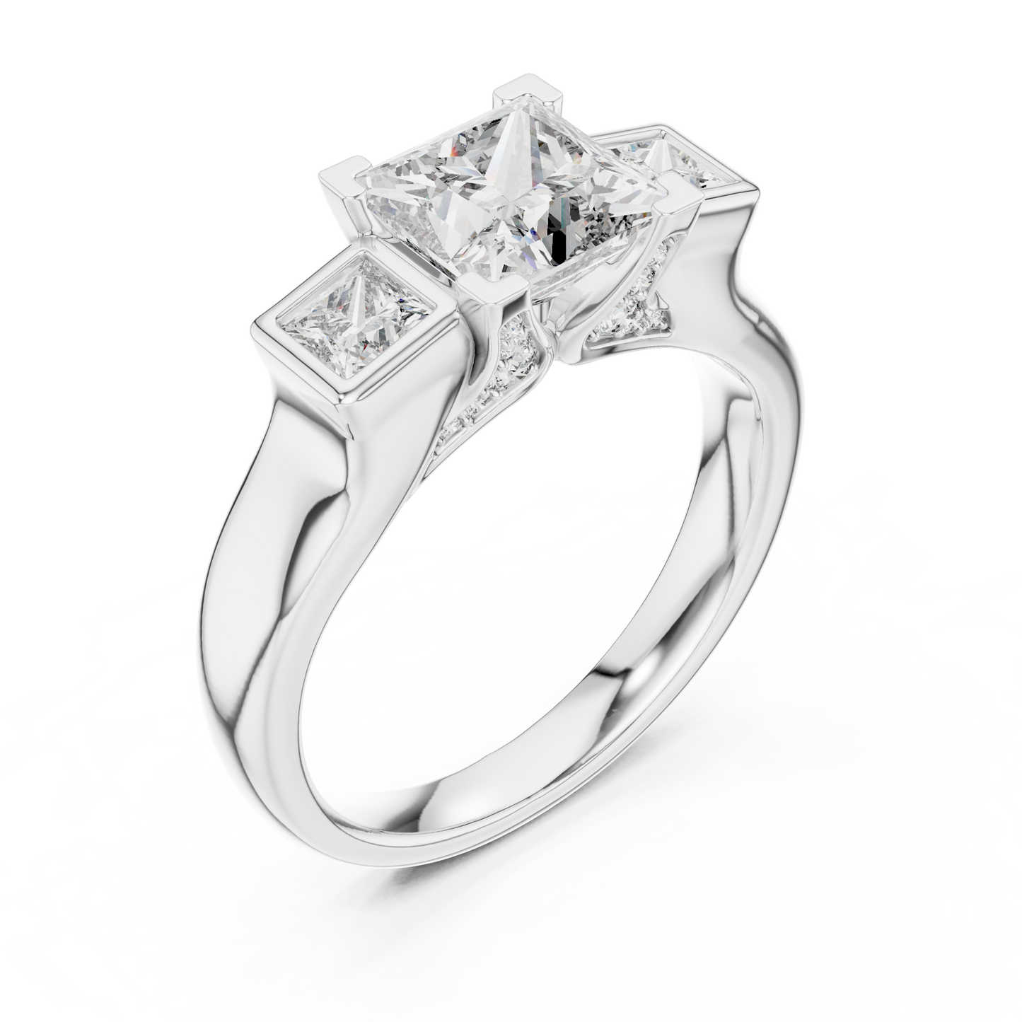 1.50CtLuxury Princess Cut Trio Engagement Ring • Modern Bridal Gift • Customizable Silver Ring