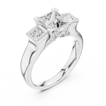 1.50CtLuxury Princess Cut Trio Engagement Ring • Modern Bridal Gift • Customizable Silver Ring