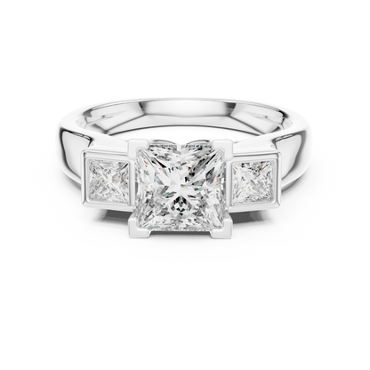 1.50CtLuxury Princess Cut Trio Engagement Ring • Modern Bridal Gift • Customizable Silver Ring