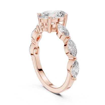 1.00CtCelestial Oval Engagement Ring with Marquise Rays–Moissanite Diamond Silver Band–Modern Bridal Jewelry