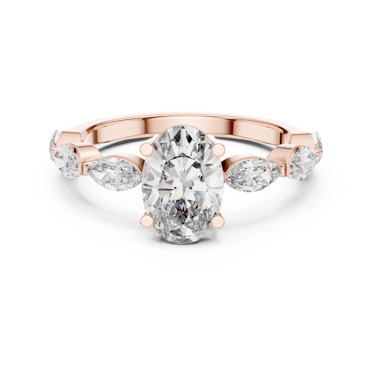 1.00CtCelestial Oval Engagement Ring with Marquise Rays–Moissanite Diamond Silver Band–Modern Bridal Jewelry