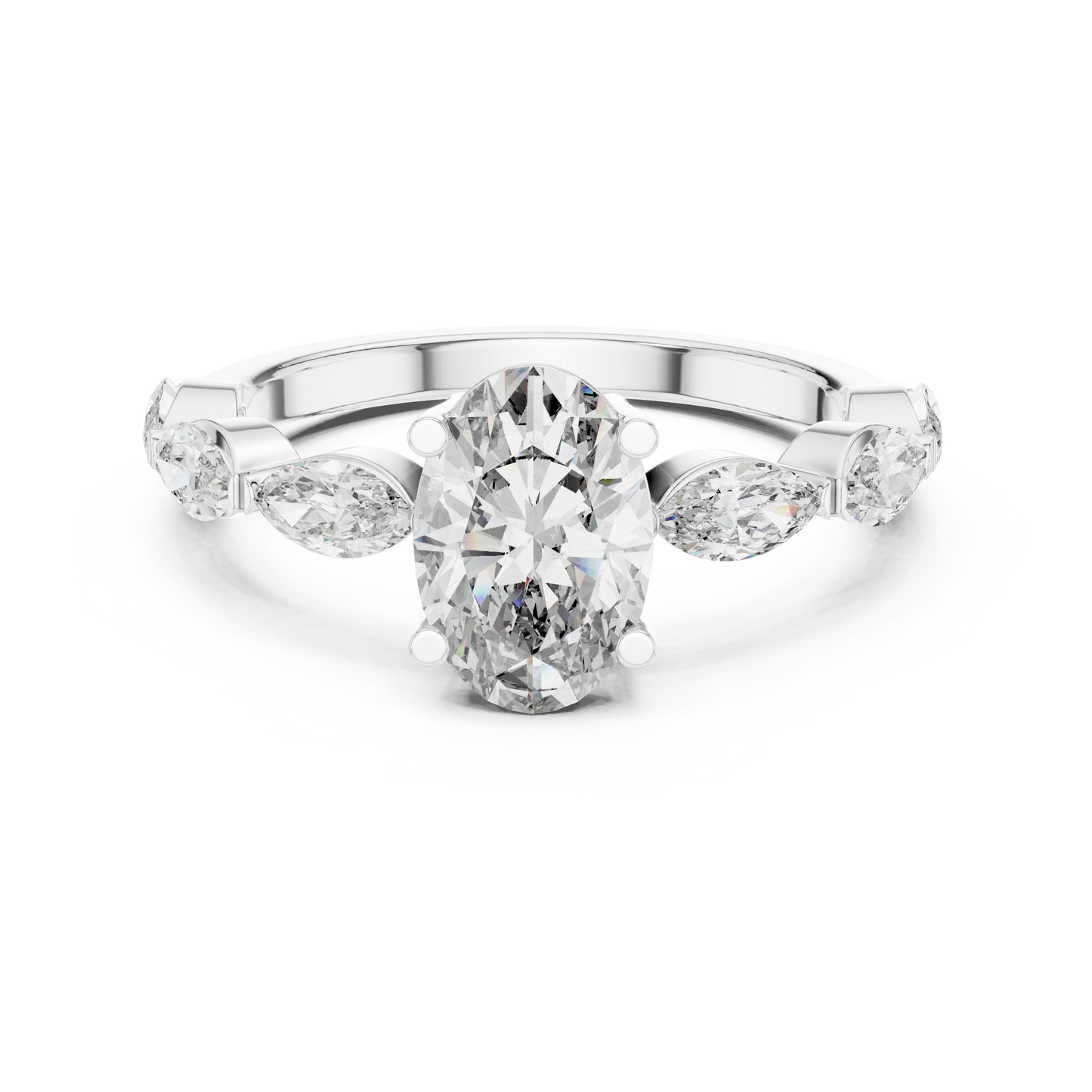 1.00CtCelestial Oval Engagement Ring with Marquise Rays–Moissanite Diamond Silver Band–Modern Bridal Jewelry
