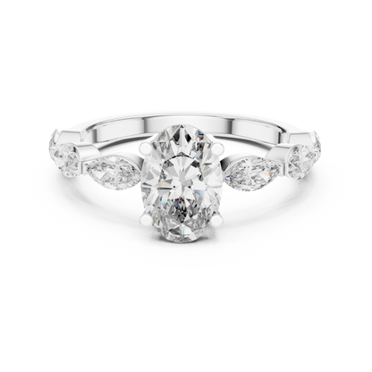 1.00CtCelestial Oval Engagement Ring with Marquise Rays–Moissanite Diamond Silver Band–Modern Bridal Jewelry