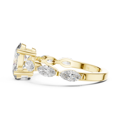 1.00CtCelestial Oval Engagement Ring with Marquise Rays–Moissanite Diamond Silver Band–Modern Bridal Jewelry