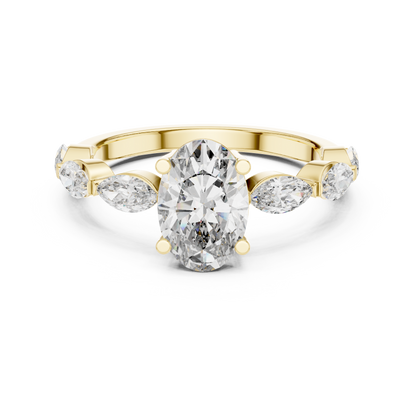 1.00CtCelestial Oval Engagement Ring with Marquise Rays–Moissanite Diamond Silver Band–Modern Bridal Jewelry