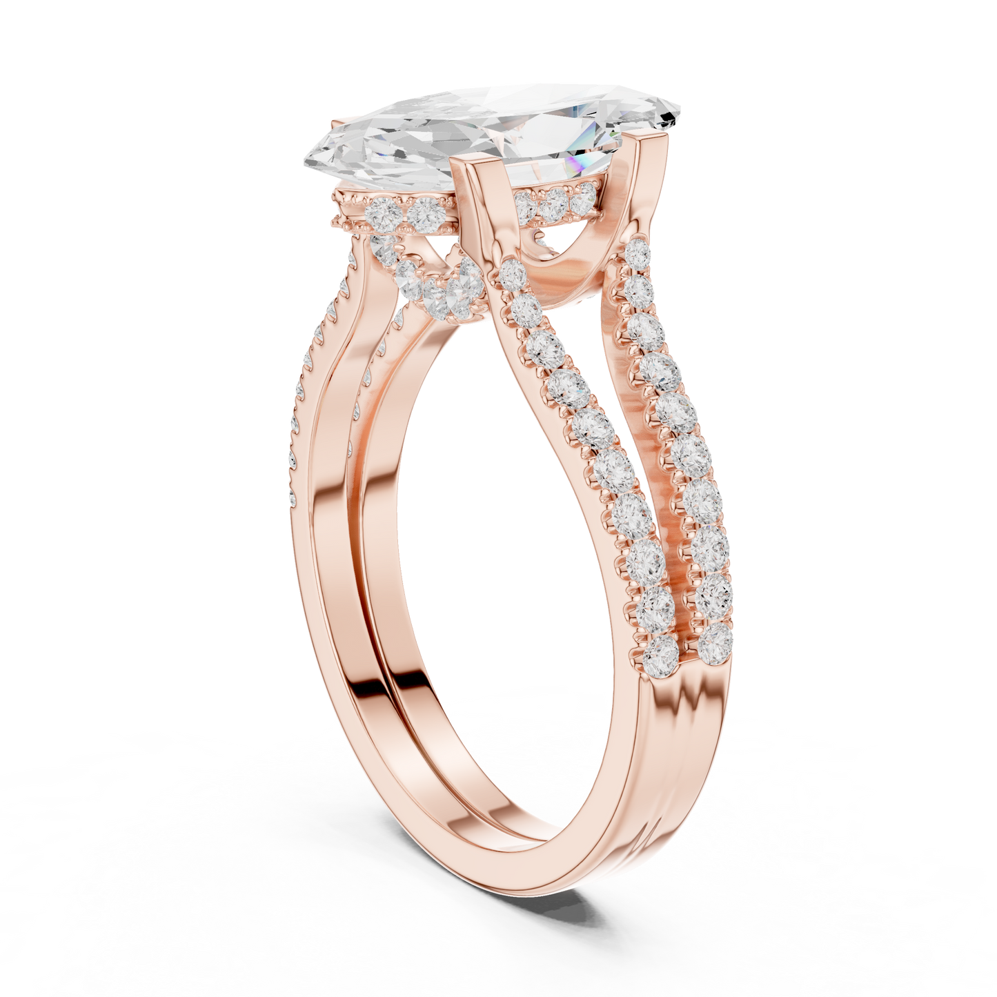 1.50CtModern Marquise Engagement Ring • Double Row Diamond Band • Handmade Engagement Gift