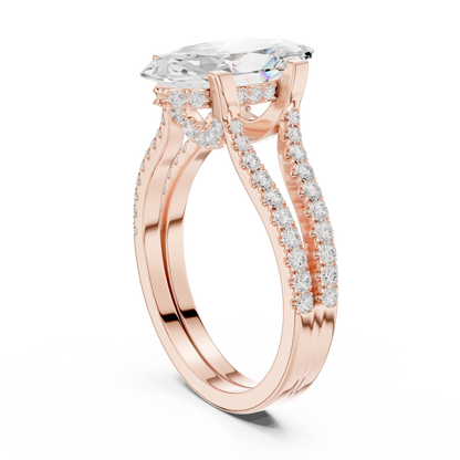 1.50CtModern Marquise Engagement Ring • Double Row Diamond Band • Handmade Engagement Gift