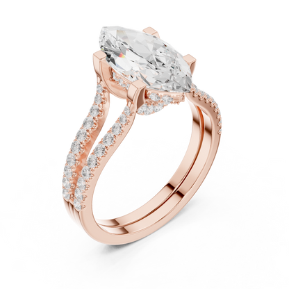 1.50CtModern Marquise Engagement Ring • Double Row Diamond Band • Handmade Engagement Gift