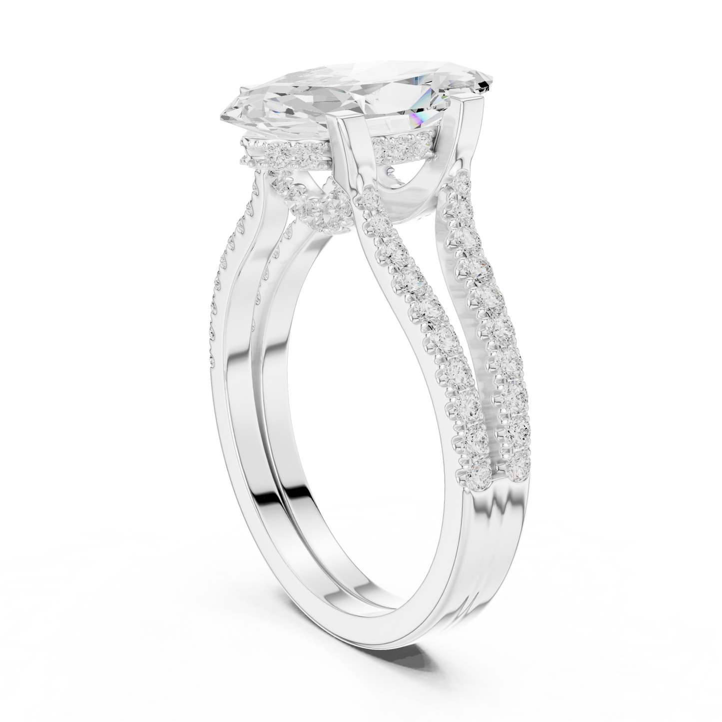 1.50CtModern Marquise Engagement Ring • Double Row Diamond Band • Handmade Engagement Gift