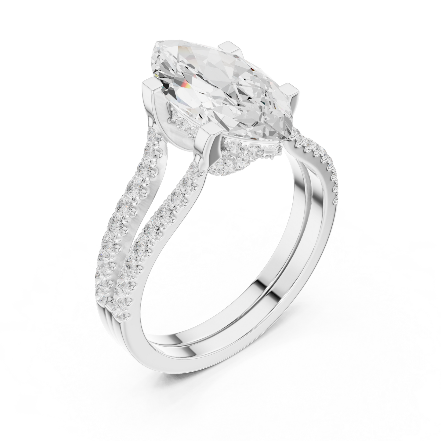 1.50CtModern Marquise Engagement Ring • Double Row Diamond Band • Handmade Engagement Gift