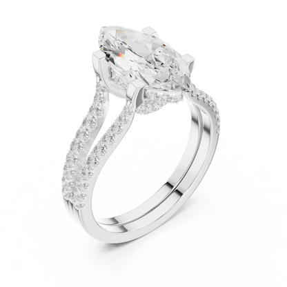 1.50CtModern Marquise Engagement Ring • Double Row Diamond Band • Handmade Engagement Gift
