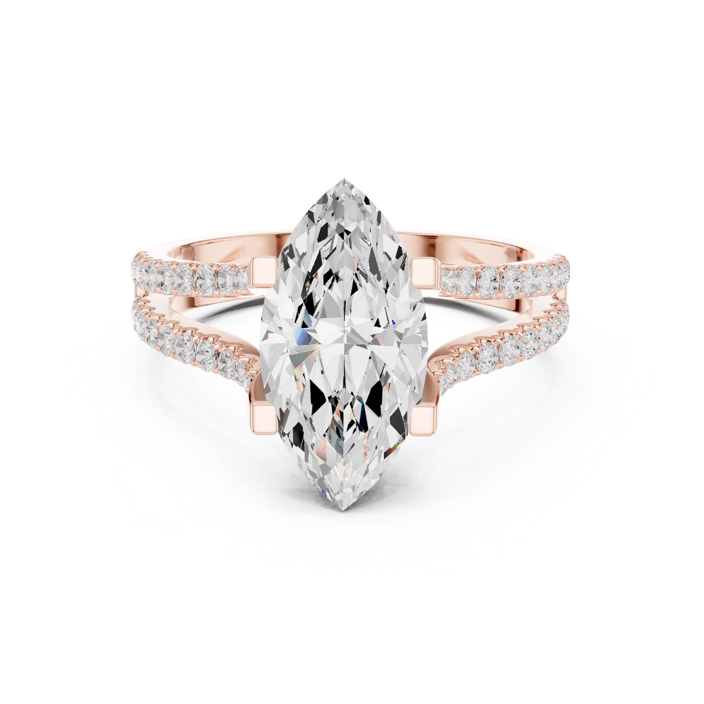 1.50CtModern Marquise Engagement Ring • Double Row Diamond Band • Handmade Engagement Gift