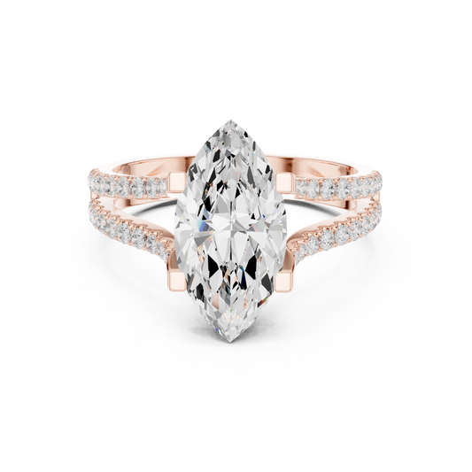 1.50CtModern Marquise Engagement Ring • Double Row Diamond Band • Handmade Engagement Gift
