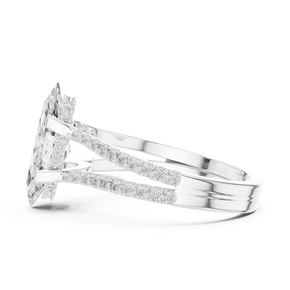 1.50CtModern Marquise Engagement Ring • Double Row Diamond Band • Handmade Engagement Gift