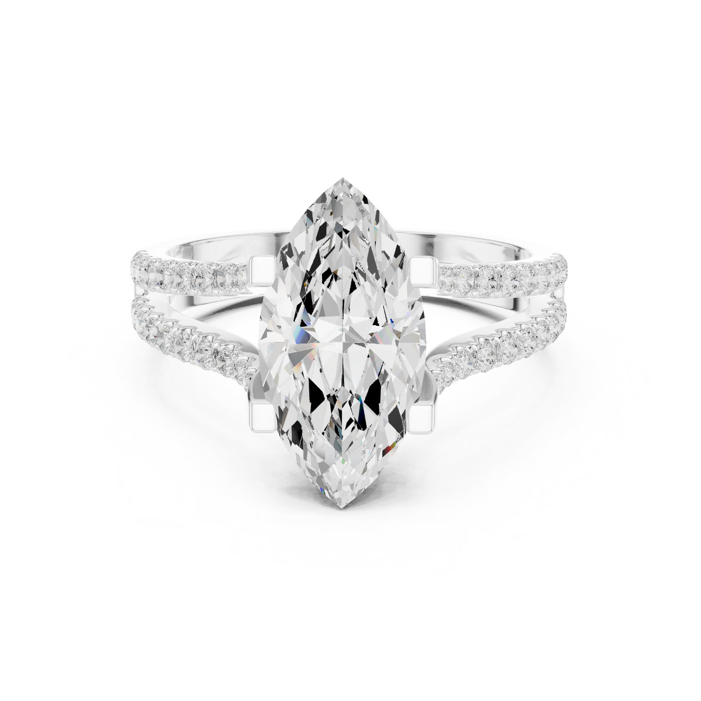 1.50CtModern Marquise Engagement Ring • Double Row Diamond Band • Handmade Engagement Gift