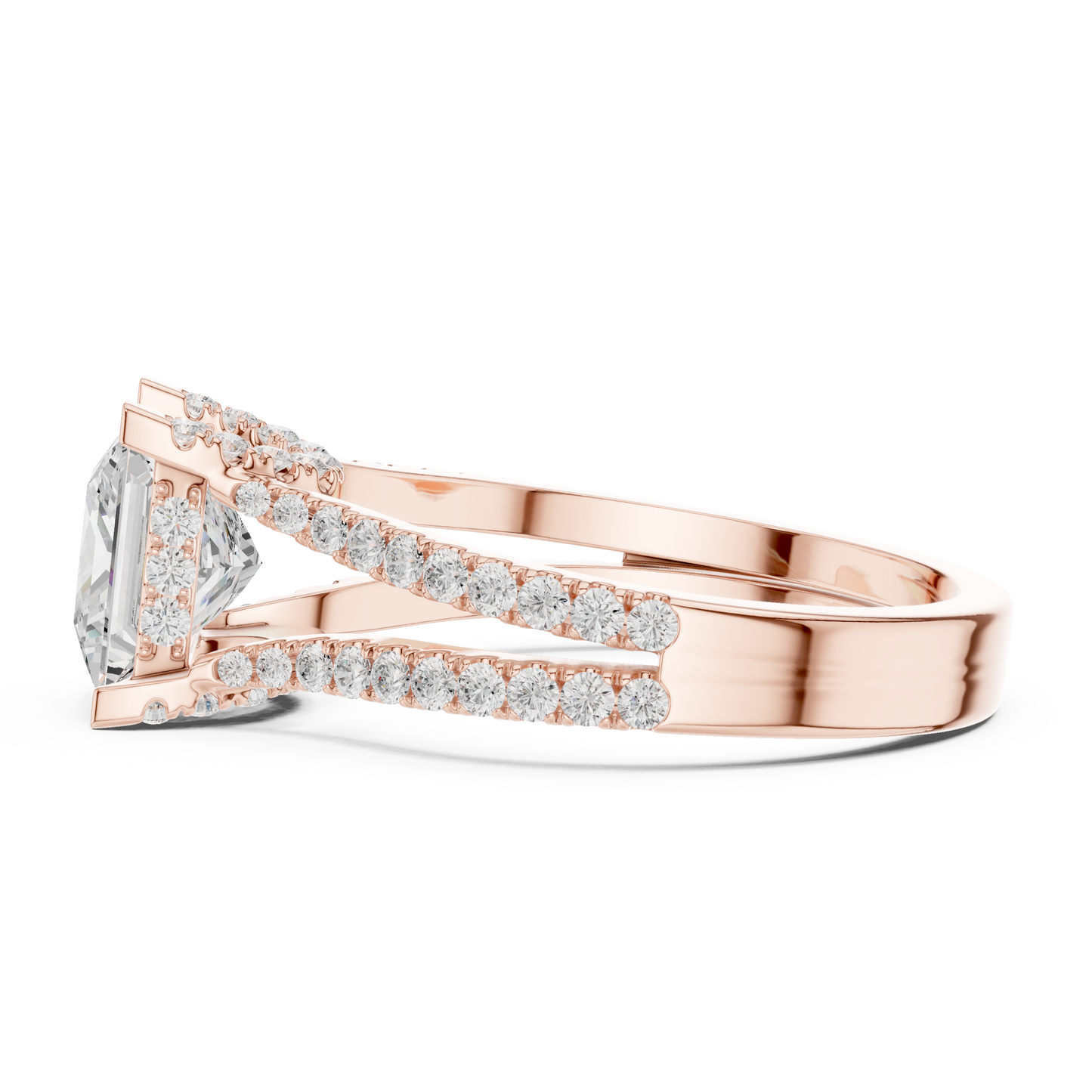 1.50CtPrincess Cut Solitaire Bridal Set • Elegant Split Shank Diamond Ring • Hidden Halo Engagement Ring