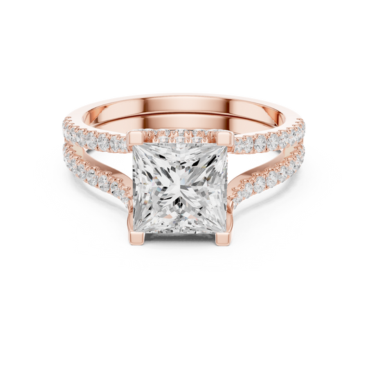 1.50CtPrincess Cut Solitaire Bridal Set • Elegant Split Shank Diamond Ring • Hidden Halo Engagement Ring