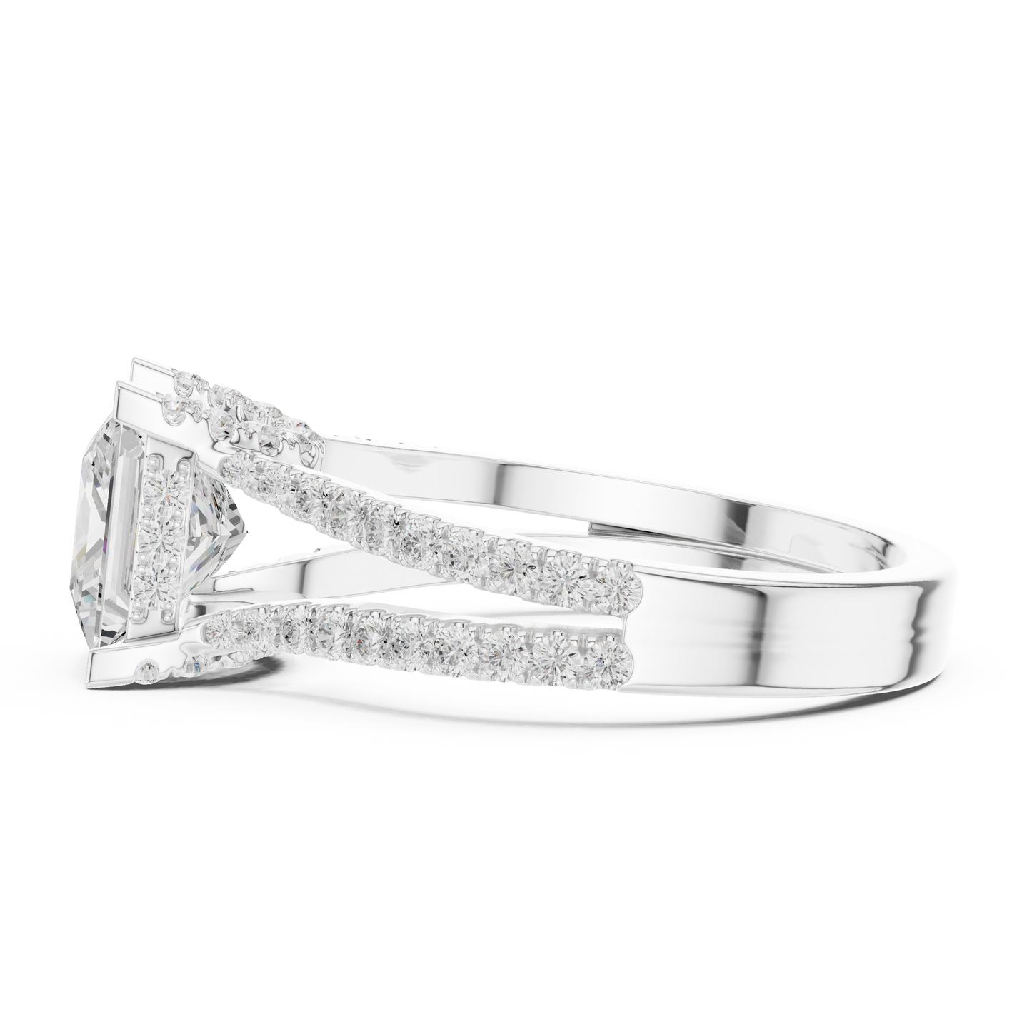 1.50CtPrincess Cut Solitaire Bridal Set • Elegant Split Shank Diamond Ring • Hidden Halo Engagement Ring