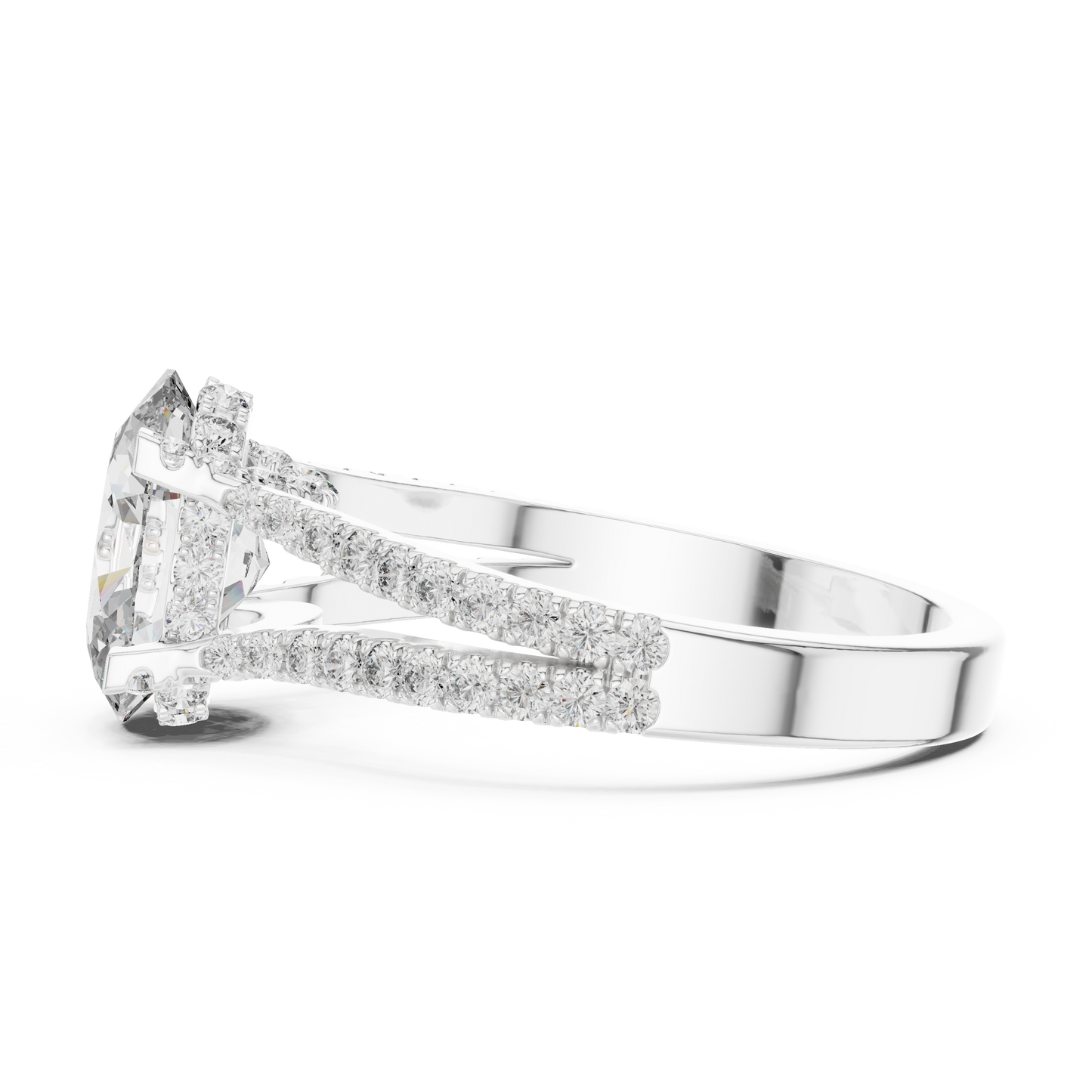 1.50CtGorgeous Oval Solitaire Ring • Double Row Diamond Band • Moissanite Bridal Elegance