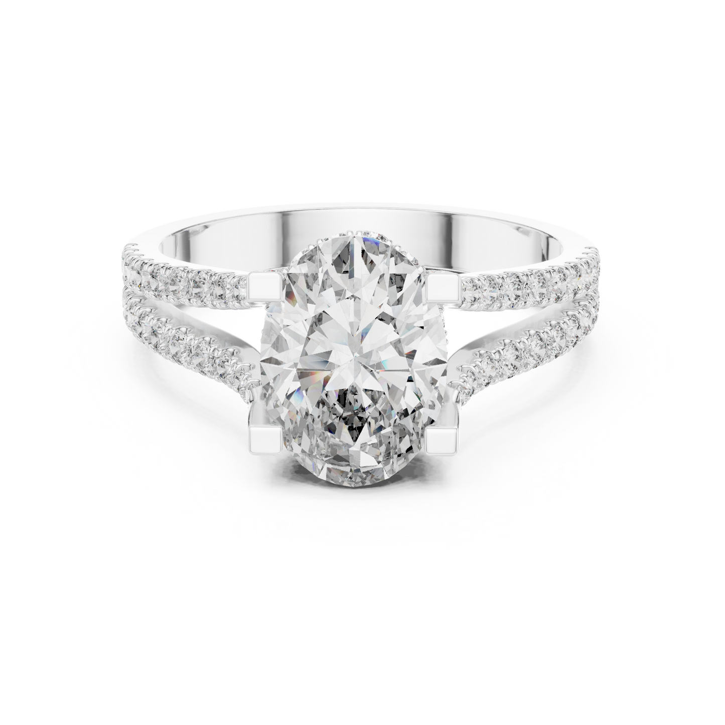 1.50CtGorgeous Oval Solitaire Ring • Double Row Diamond Band • Moissanite Bridal Elegance