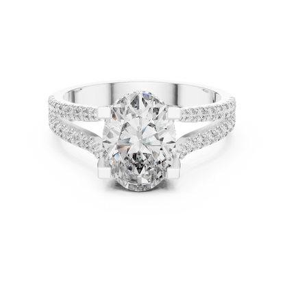 1.50CtGorgeous Oval Solitaire Ring • Double Row Diamond Band • Moissanite Bridal Elegance