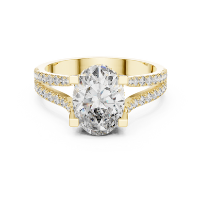 1.50CtGorgeous Oval Solitaire Ring • Double Row Diamond Band • Moissanite Bridal Elegance