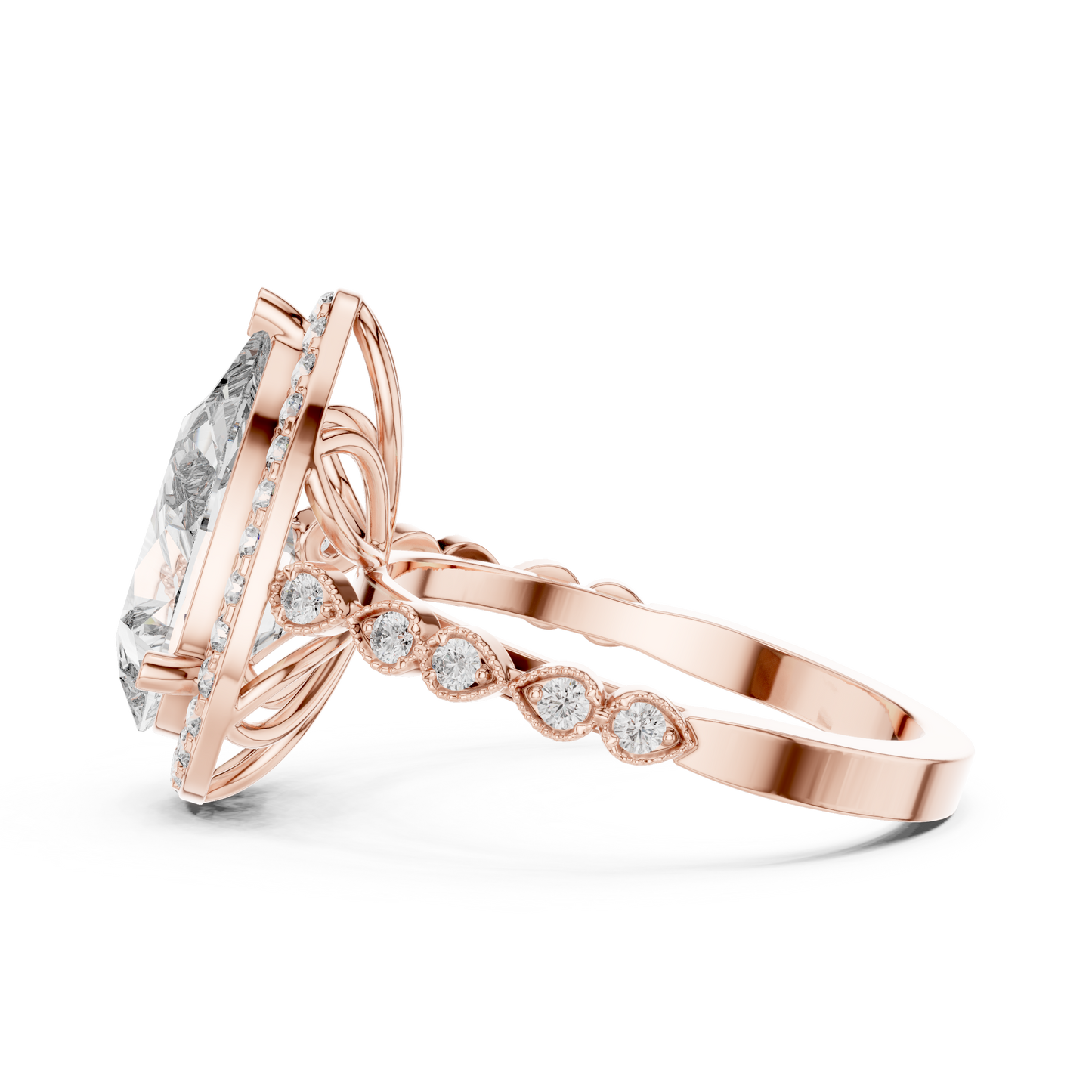 3.00Ct Handmade Pear Halo Ring • Fine Rose Silver Jewelry • Designed For Love Filled Proposals